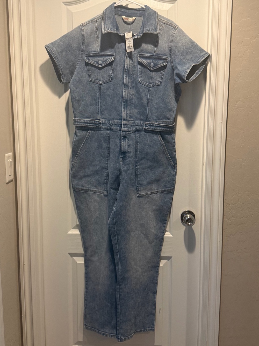 Denim Short-Sleeve Jumpsuit - Light Blue